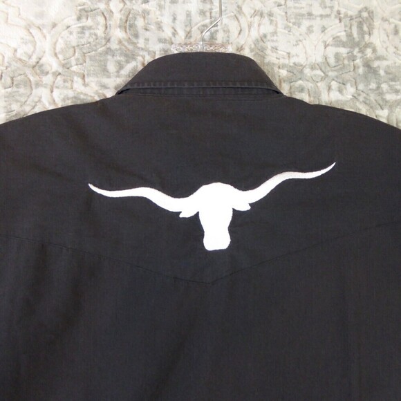 Vintage Sheplers Shirt Men's 17 Black Pearl Snap Longhorn Cow Skull Western - Picture 8 of 13